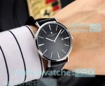 New Style Copy Vacheron Constaintin Patrimony Silver Bezel Black Leather Strap Watch